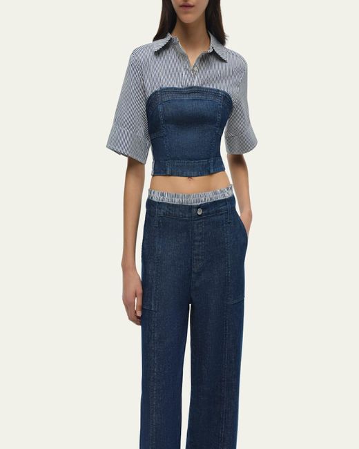 Jonathan Simkhai Blue Adams Short-Sleeve Combo Shirt