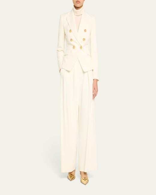 Balmain Natural Classic Double-Breasted Fitted Wool Jacket