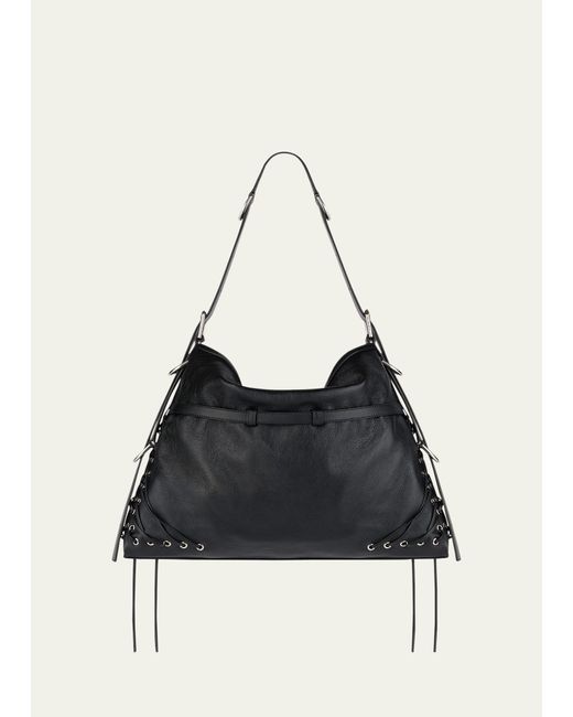 Givenchy Black Medium Voyou Shoulder Bag In Leather With Corset Straps