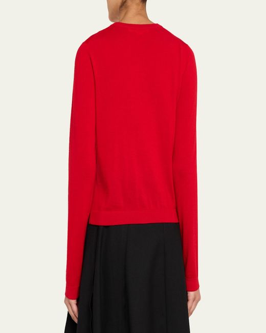 Jason Wu Red Long-Sleeve Merino Wool Crewneck Cardigan