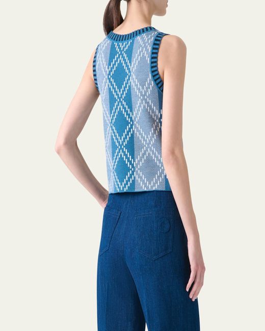 Akris Punto Blue Diamond Jacquard Merino Wool Top