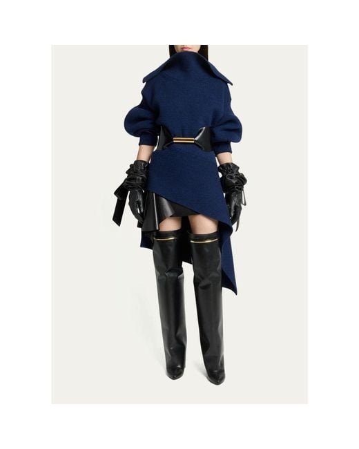 Givenchy Black Leather Draped Mini Skirt