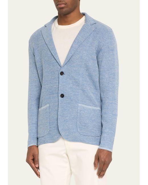 Baldassari Blue Melange Pique Stitch Sweater Jacket for men