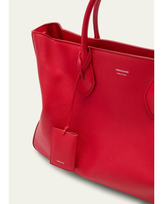 Ferragamo Red Large Leather Tote Bag for men