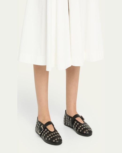 Alaïa White Vienne Buckle Eyelet & Laser-Cut Leather Ballet Flats
