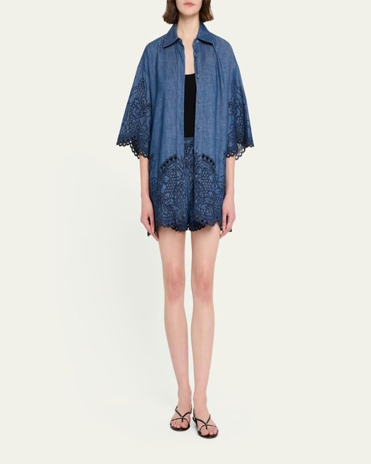 Zimmermann Blue Coco Embroidered Denim Shirt