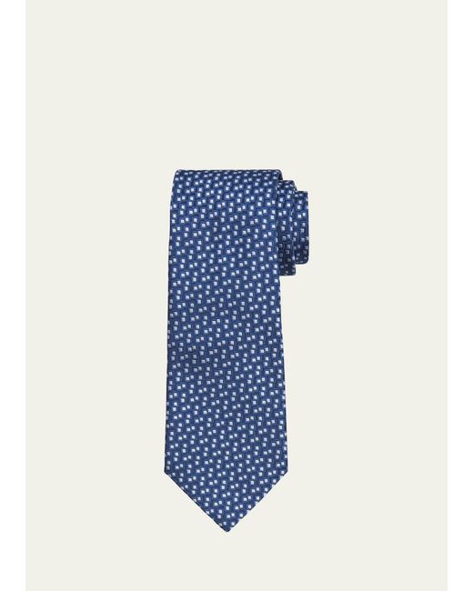 Charvet Blue Scattered Square Jacquard Silk Tie for men