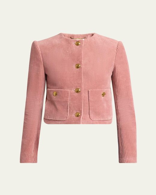 Chloé Women's Pink Corduroy Crop Single-Breasted Jacket