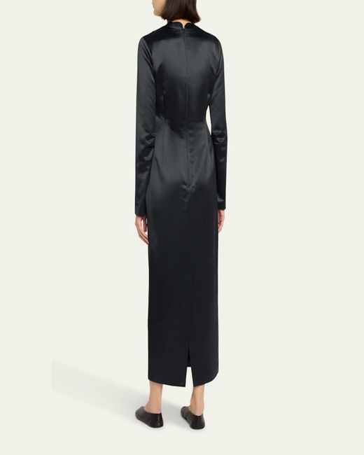 The Row Black Mitzi Long-Sleeve Silk Satin Dress