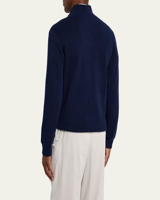 Brunello Cucinelli Blue Cashmere Knit Full-Zip Jacket for men