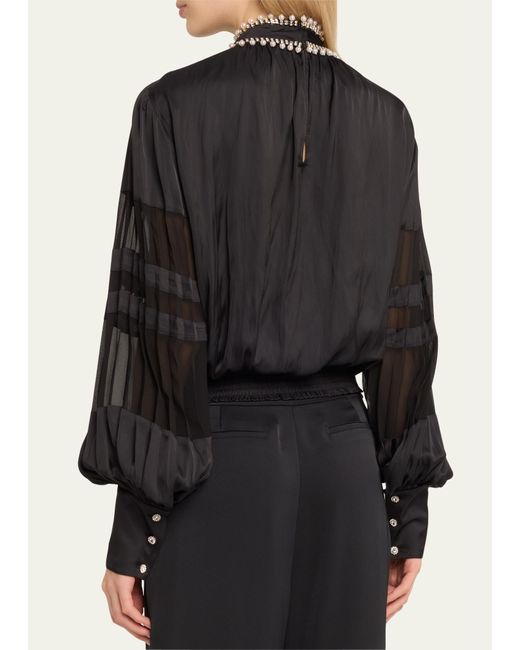 Ramy Brook Black Jolene Embellished Long-sleeve Blouse