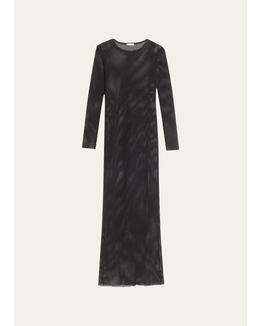 St. Agni Black Mesh Long-sleeve Maxi Dress