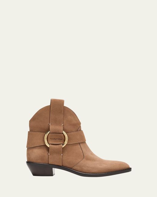 See By Chloé Brown Leather Ring Harness Ankle Booties