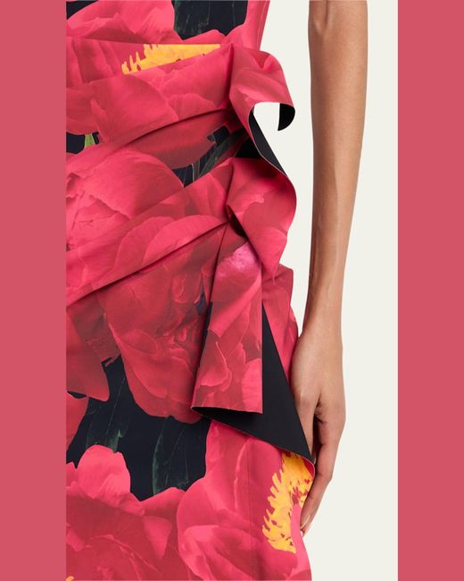 La Petite Robe Di Chiara Boni Women's Pink Ruffle Floral-Print Bodycon Midi Dress La Petite Robe Di Chiara Boni Women's Pink Ruffle Floral-Print Bodycon Midi Dress