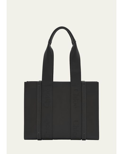 Chloé Black Woody Medium Tote Bag In Leather