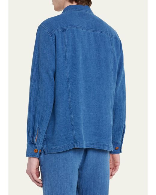 Corridor NYC Blue Washed Cotton-linen Chore Jacket for men