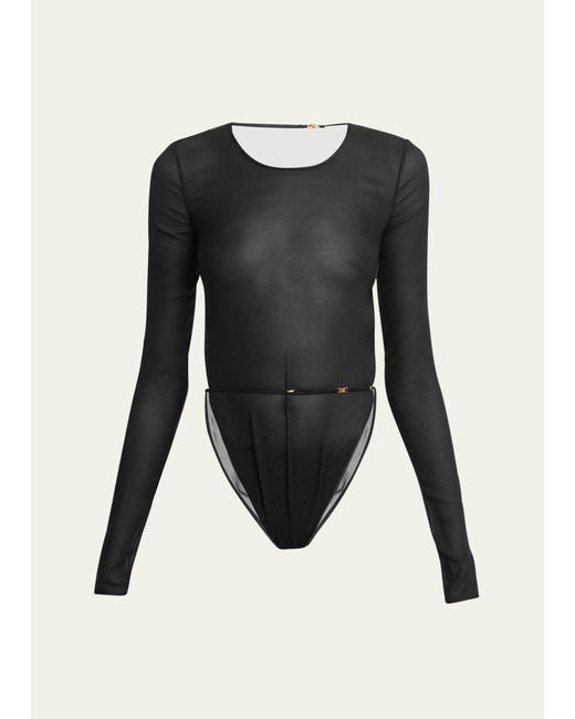 Saint Laurent Black Long-sleeve Backless Bodysuit