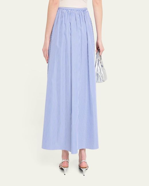 Lafayette 148 New York Blue Gathered-Waist Striped Skirt