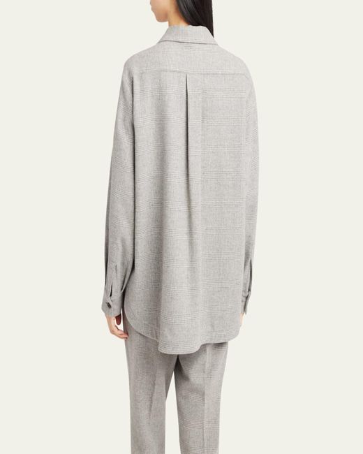 Kiton Gray Plaid Button Down Wool Cashmere Shirt