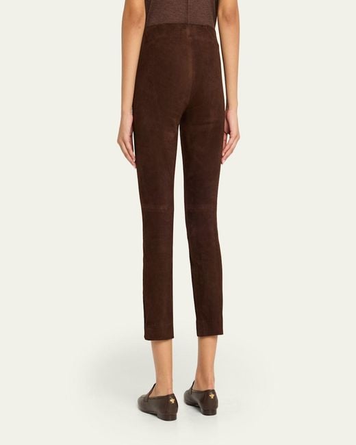 Vince Brown Suede Split-Hem Cropped Pant