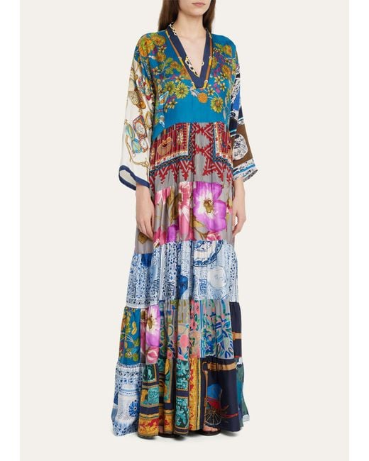 Rianna + Nina White One-of-a-kind Mixed-print Silk Maxi Dress