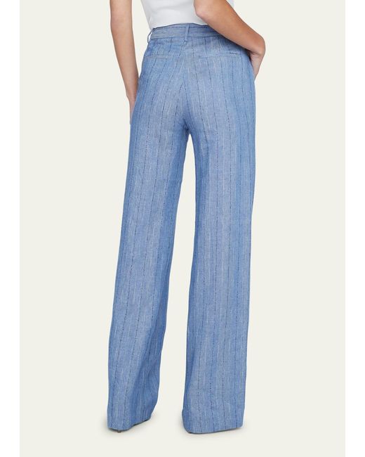 L'Agence Blue Livvy Striped Chambray Straight-leg Trousers