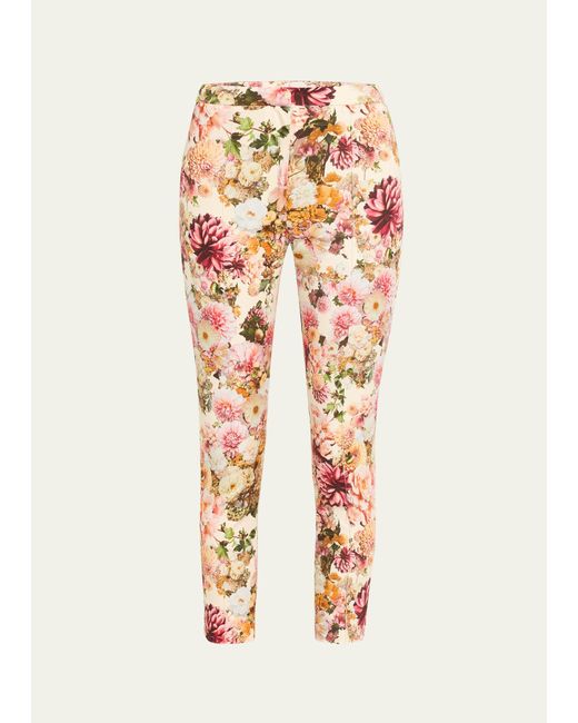 Adam Lippes White Daphne Floral Cigarette Cropped Cotton Twill Pants