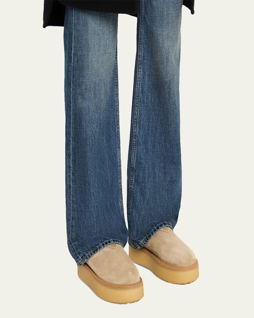 Prada Natural Suede Shearling Cozy Platform Mules