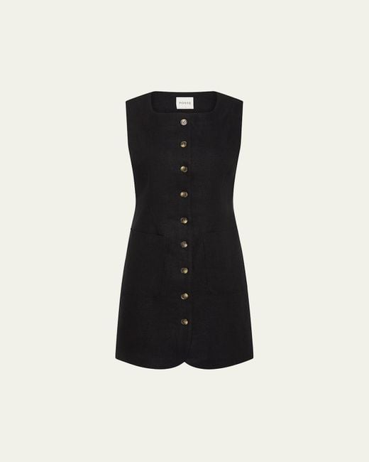 Posse Black Emma Button-Front Mini Dress