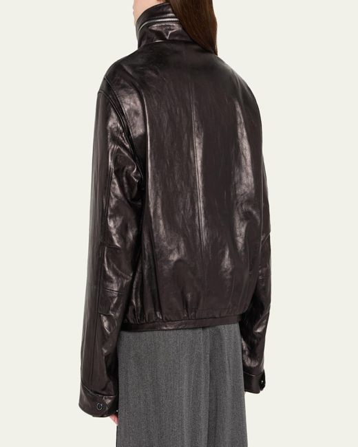 Michael Kors Black Washed Leather Bomber Jacket