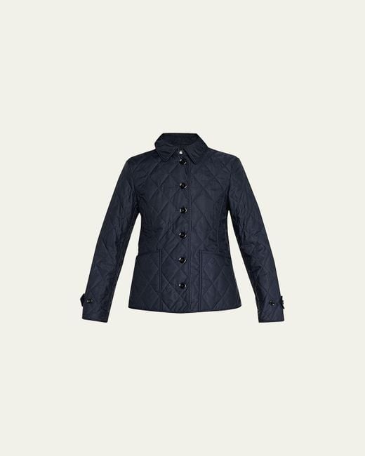 Burberry Blue Collared Diamond Quilted Jacket
