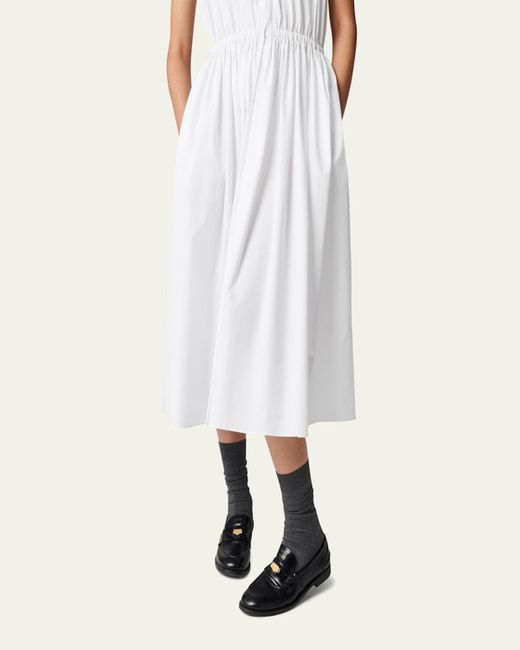 Miu Miu White Logo-Embroidered Poplin Midi Dress