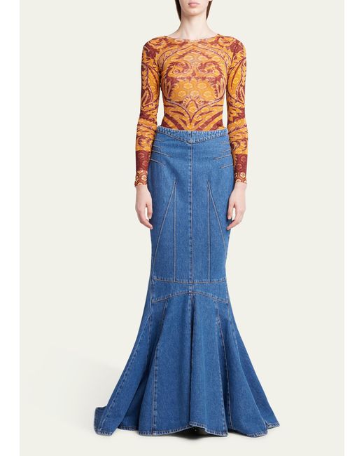 Etro Blue Denim Mermaid Skirt