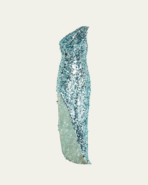 Bronx and Banco Blue Farah One-Shoulder Sequin Gown
