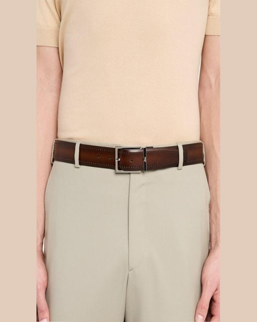 Brioni Brown Reversible Burnished Leather Belt for men