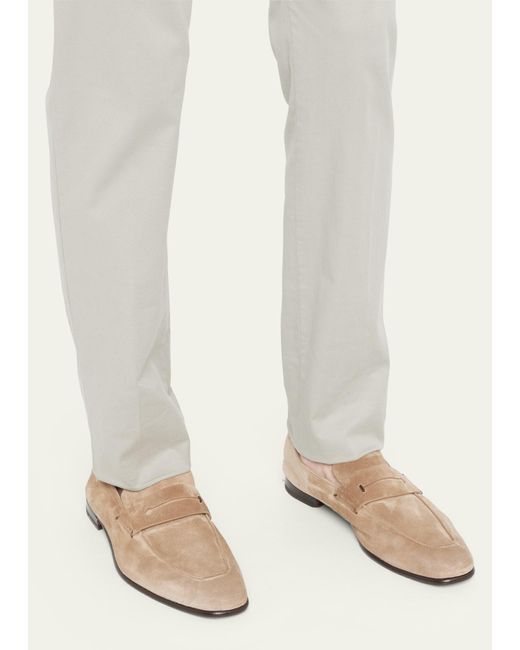 Zegna Suede Penny Loafers in Natural for Men | Lyst