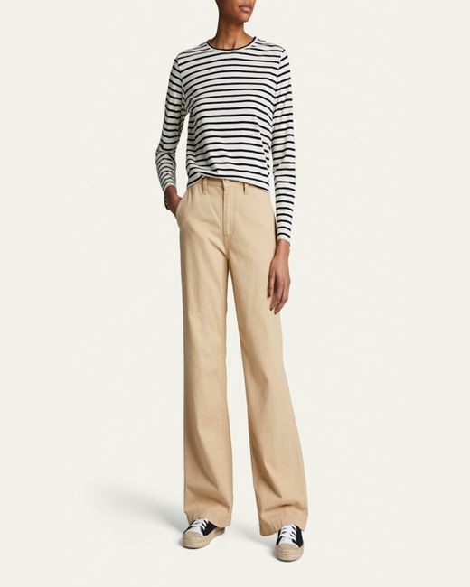 Kule Multicolor Crewneck Long-Sleeve Striped Cotton Top