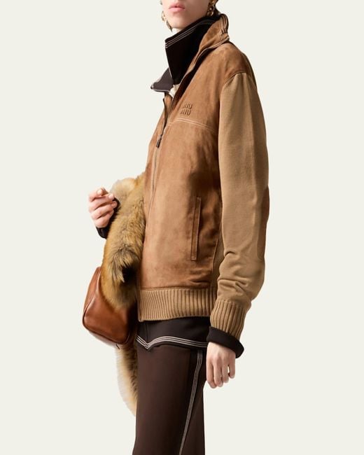 Miu Miu Brown Suede & Wool Knit Jacket