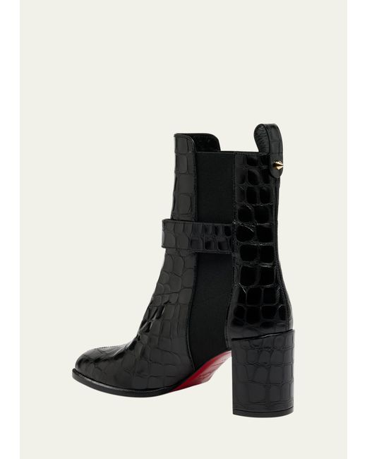 Christian Louboutin Black Croco Chelsea Red Sole Booties