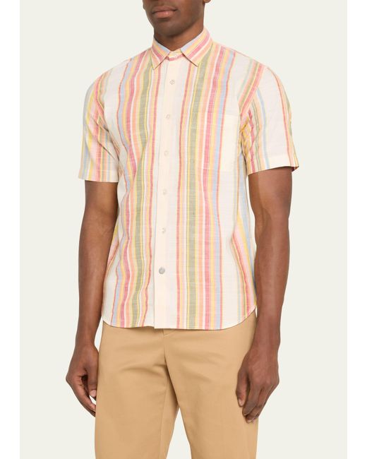 Original Madras Trading Co. Natural Lax Striped Short-sleeve Button-front Shirt for men