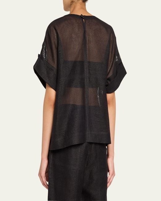 Issey Miyake Black Papyrus Short Sleeve Top