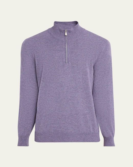 Brunello Cucinelli Red Cashmere Quarter-Zip Sweater for men