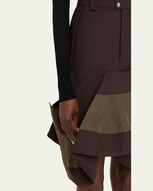 Sacai Brown Hybrid Asymmetric Flounce Skirt