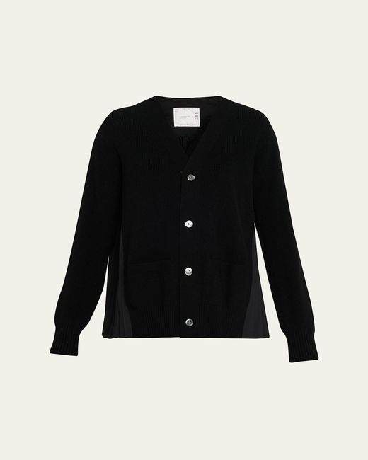Sacai Black Pleated-Back Rib-Knit Cardigan