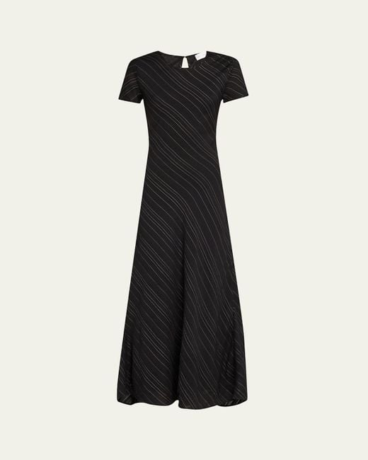 Proenza Schouler Black Joss Woven Stripe Short-Sleeve Maxi Dress