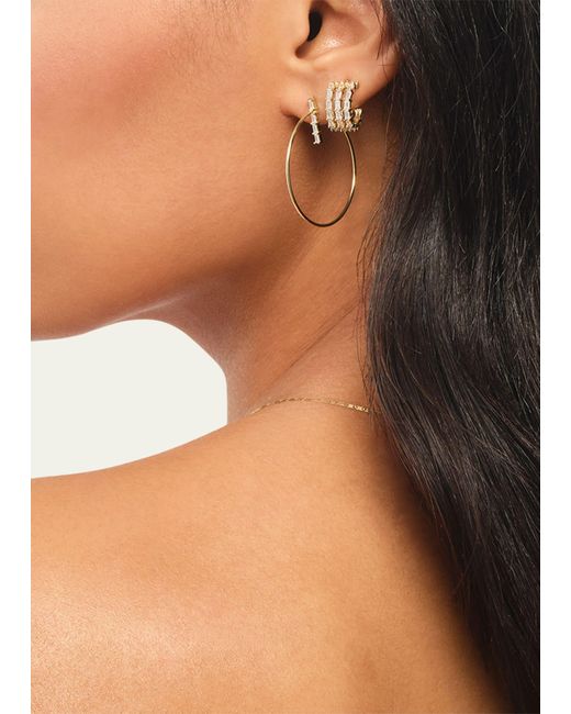 Lana Jewelry Natural 14k Yellow Gold Baguette Diamond Bar Stud Hoop Earrings