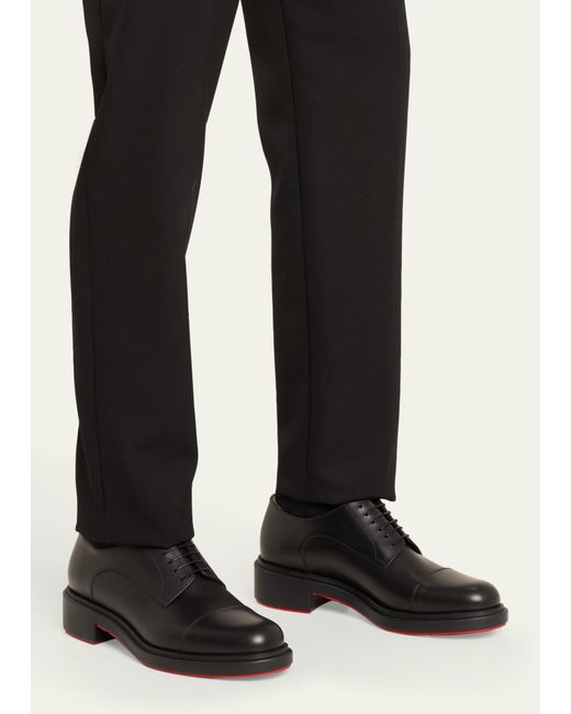 Christian Louboutin Black Urbino Red-sole Leather Derby Shoes for men