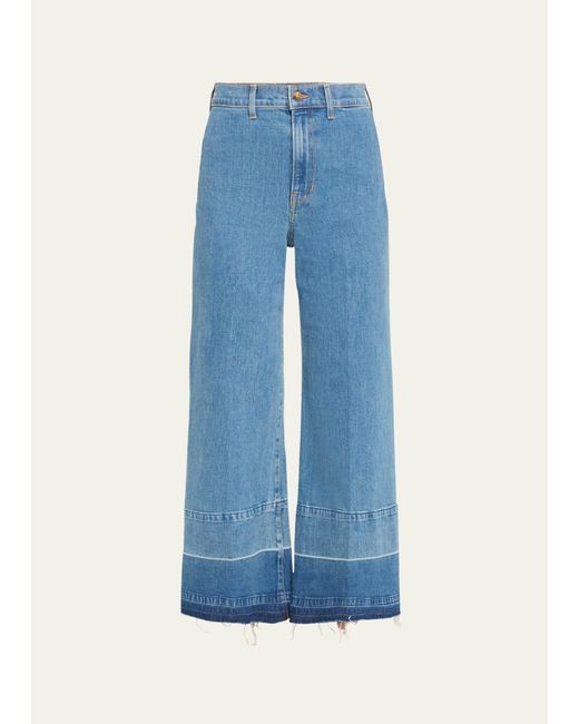 Veronica Beard Blue Grant Wide-leg Crop Jeans With Deep Released Hem