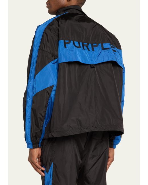 Purple Blue Nylon Color Blocked Jacket for men