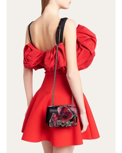 Alexander McQueen Red Mini Jewel Orchid Chain Shoulder Bag